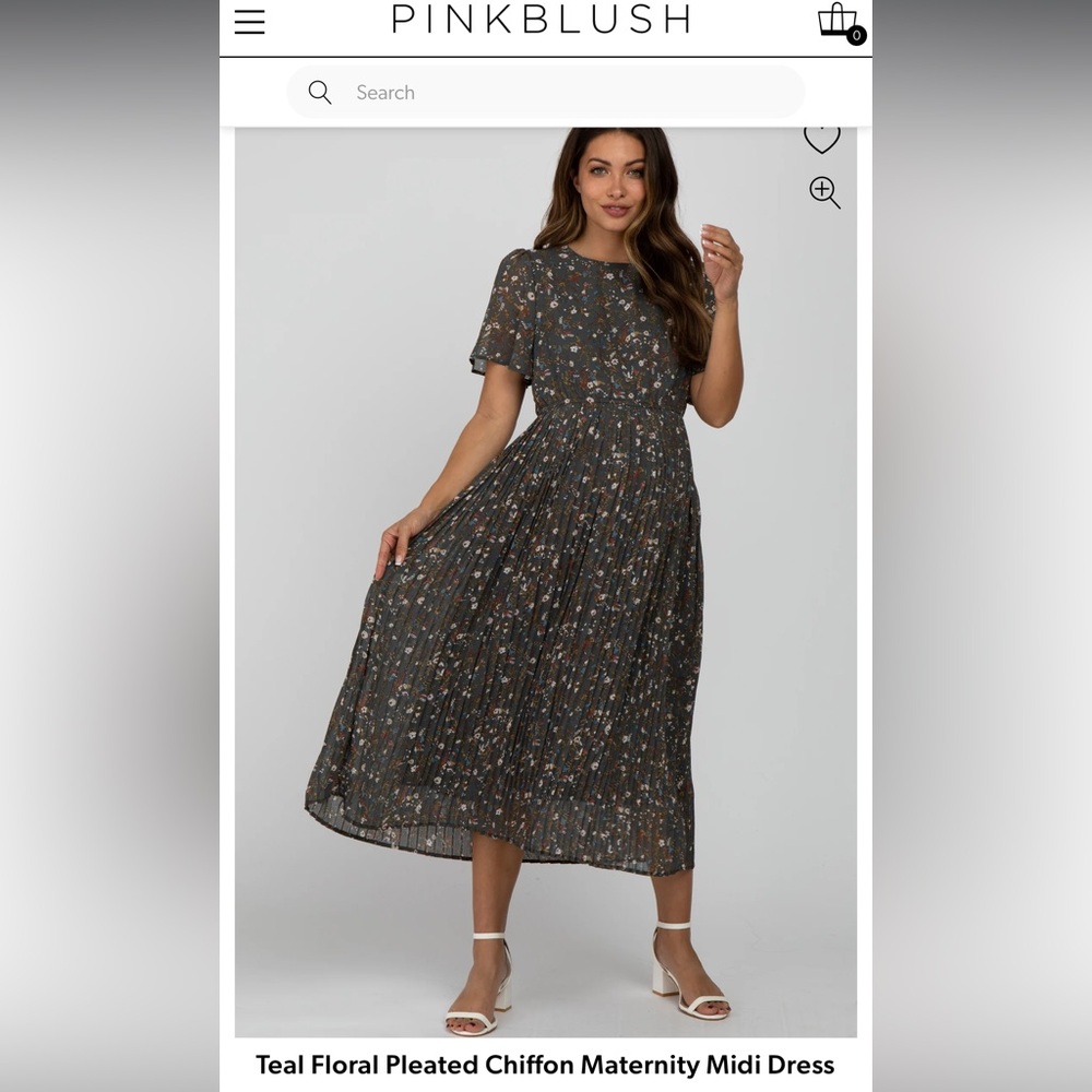 Teal Floral Chiffon Pleated Maternity Dress